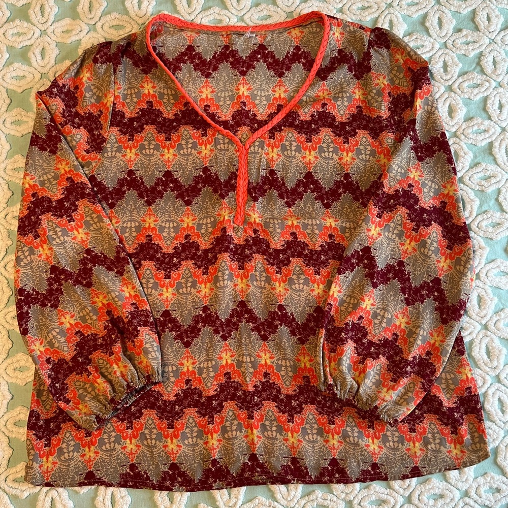Coral and purple printed blouse